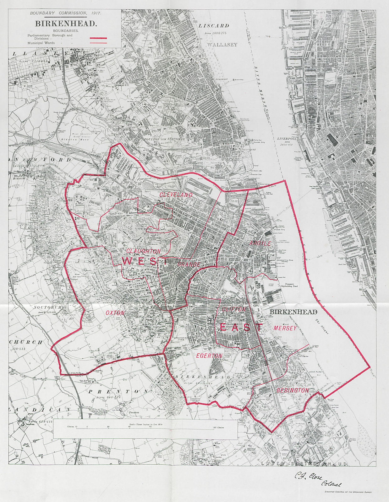Birkenhead Parliamentary Borough. Cheshire. BOUNDARY COMMISSION. Close 1917 map